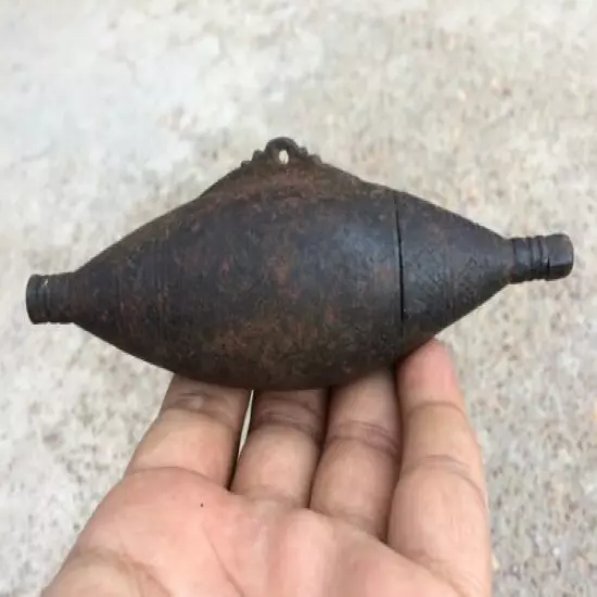 Old Early Scarce Indo Persian Handmade Torpedo Shape Iron Black Powder Flask