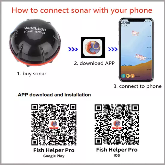 Wireless Bluetooth Smart Sonar Fish Finder 48m/160ft Equipment For IOS Android