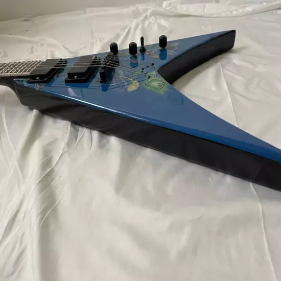 Custom Dave Mustaine Rust In Peace Blue FlyingV Electric Guitar Active Pickups