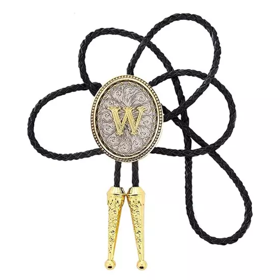 Bolo tie for Men Western Cowboy Golden Initial Letter A to Z Costume Bolo ties