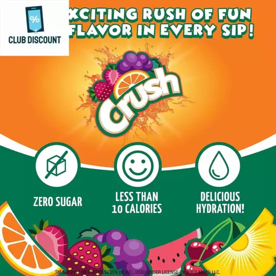 Crush, Watermelon– Powder Drink Mix – Sugar Free & Delicious, Makes 72 flavored 