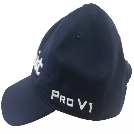 Titleist Pro V1 FJ FootJoy Logo Golf Hat Poly/Spandex Adjustable Cap Navy Blue