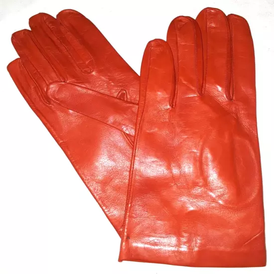 Womens unlined red-orange leather gloves size 6.5 EUC