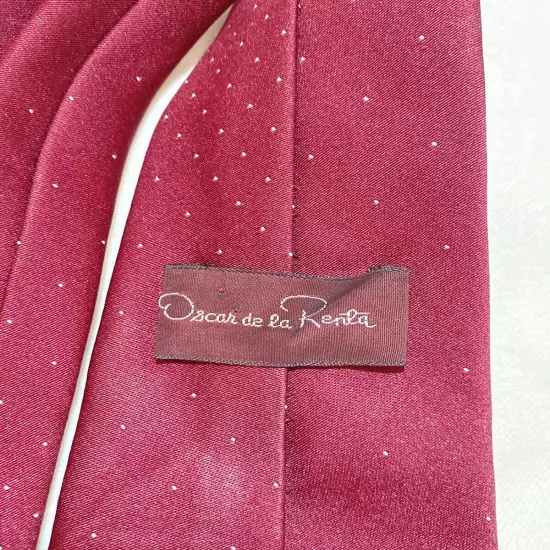 OSCAR DE LA RENTA Red Solid W/ Logo All Silk Made In Italy Men’s Necktie PEC