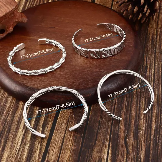 Viking Men Cuff Bracelets Silver Cuff Bracelet Retro Twisted Braided Open Bangle