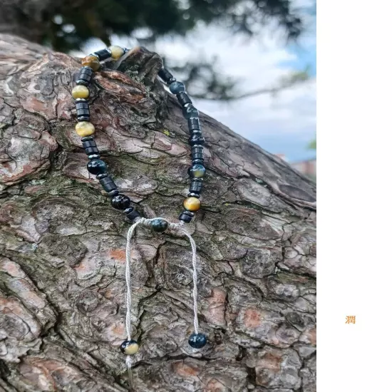 New men's gold hawk's eye with onyx and hematite handwoven bracelet