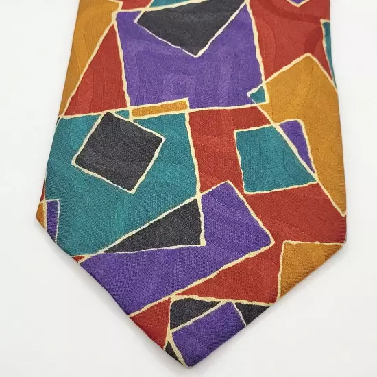 Kenneth Gordon New Orleans Colorful Hand Printed Silk Geometric Necktie USA