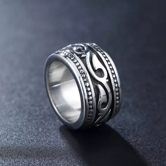 Men's Vintage Big Wedding Band Ring Stainless Steel Celtic Flower Rock Punk Ring