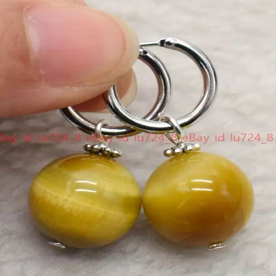 8/10/12mm Natural Multicolor Gemstone Round Beads Silver Leverback Earrings