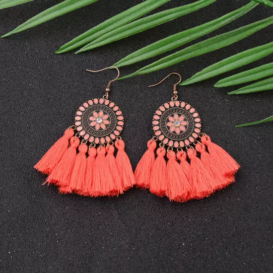 Fashion Women Bohemian Earrings Long Tassel Fringe Drop Dangle Ear Stud Jewelry