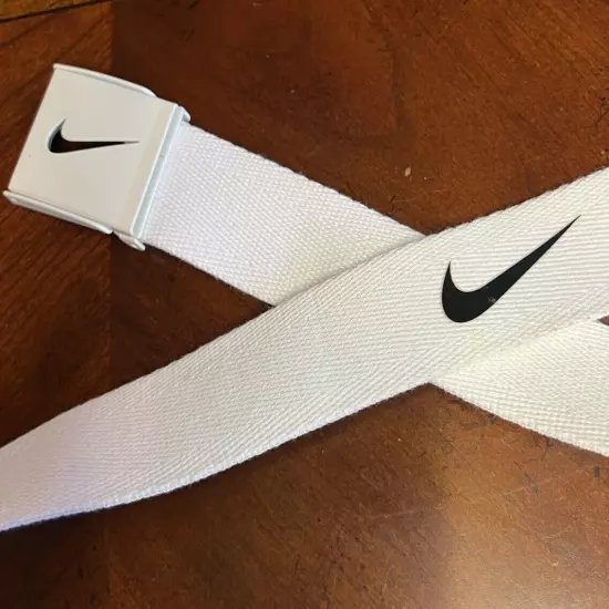 Nike Golf Web Belt White Mens 36” White Buckle Bottle Opener 1 1/2" Fabric