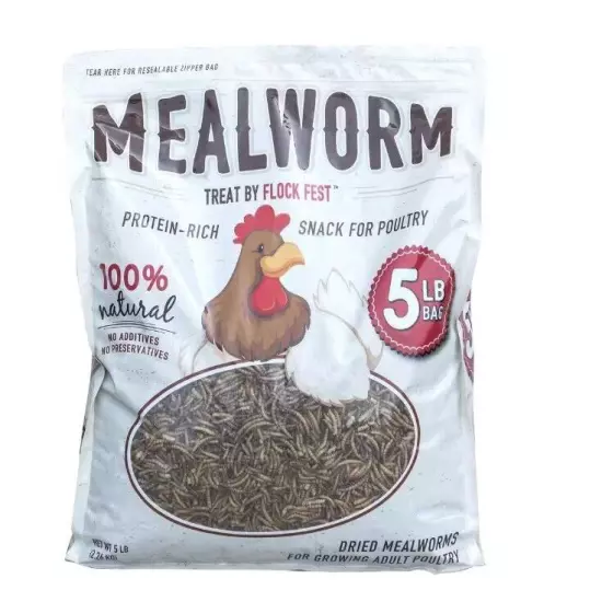 5 lbs. Bag Dried Mealworms For Chickens, Wild Birds, Ducks, And Small Pets.