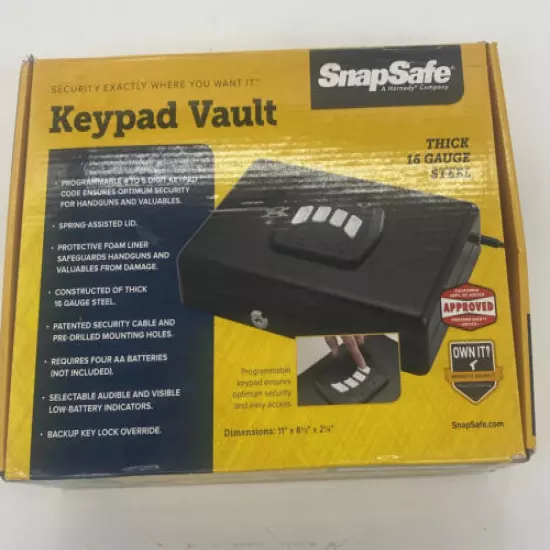 SnapSafe 75432 Black 20Ga Steel Foam Padded Handgun Safe w/Electronic Keypad