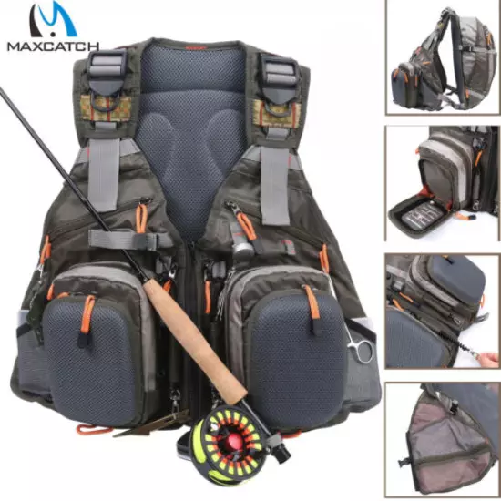 Maxcatch Multi-pocket Fly Fishing Vest Backpack Chest Mesh Bag Adjustable Size 