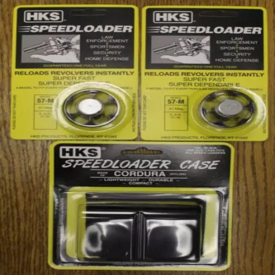 (2 PACK with Pouch) HKS 57-M Speedloaders [6-shot .41 Mag] + HKS 100B Case 