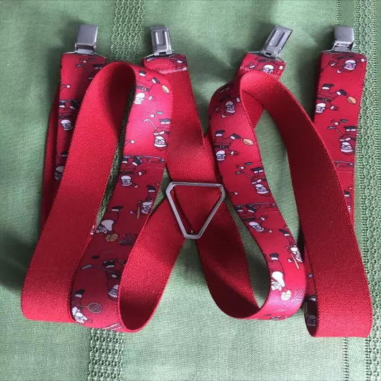 West Germany Clip On Red Christmas X Back Suspenders Santa Clause Christmas Tree