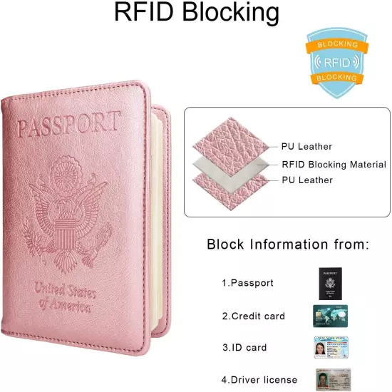 Passport Holder for Travel, RFID Passport Cover Wallet for Women Men, PU Leather