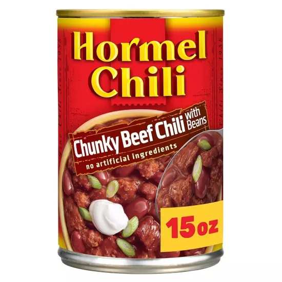 HORMEL Chili Chunky Beef Chili with Beans, No Artificial Ingredients, 15 Oz