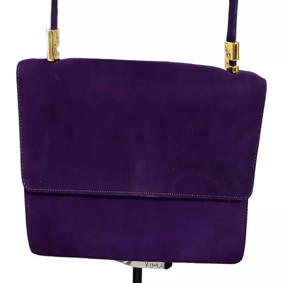 St. John Italy Purple Suede Shoulder Bag Evening Bag Vintage Gold Accents New