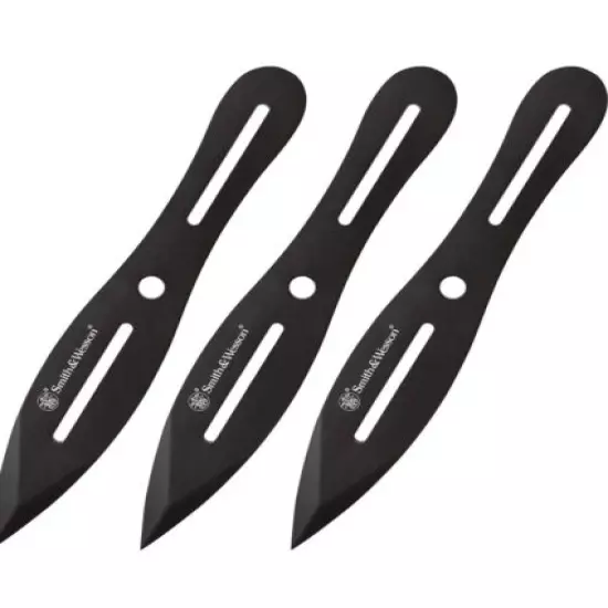 Smith & Wesson Set Of 3 Black Fixed Blade Throwing Knives With Sheath