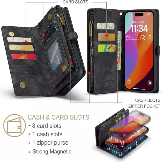 2 in 1 Detachable Compatible with iPhone 15 Pro Max Wallet Case with Card