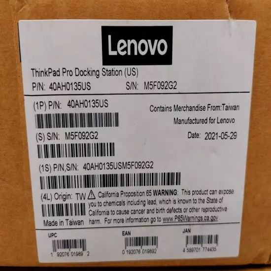 LOT OF 4 Lenovo 3x 40AJ0135US, 1x 40AH0135US ThinkPad Pro Docking Station