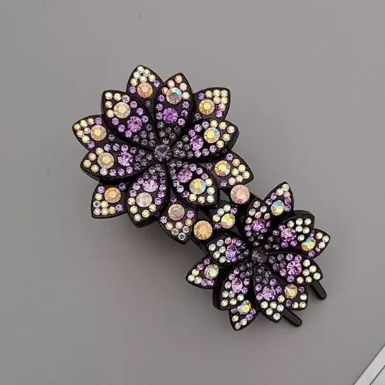 Ladies Rhinestone Double Flower Hair Clip Barrettes Crystal Comb Large Catch 1x-