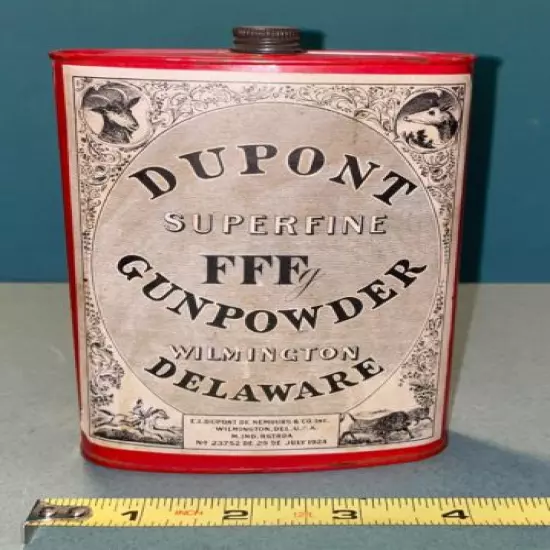 Dupont Paper Label Gunpowder Tin 1920s Excellent shape