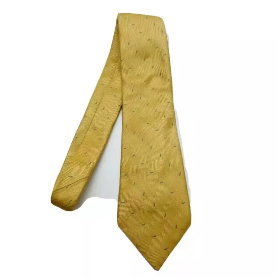 Giorgio Armani Mens Tie 100% Silk Gold Tan Diagonal Stripes Blue Accent