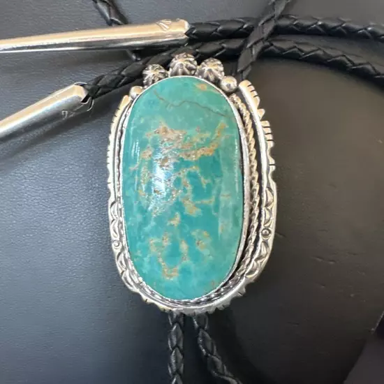 Navajo Bolo Tie Yazzie Sterling Silver Blue Green Turquoise 18007