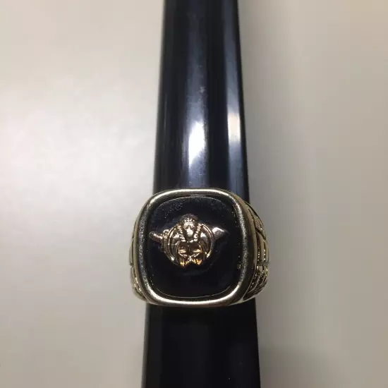 Vintage 18K HGE Gold Plated Shriner Black Mens Ring Size 9 NOS