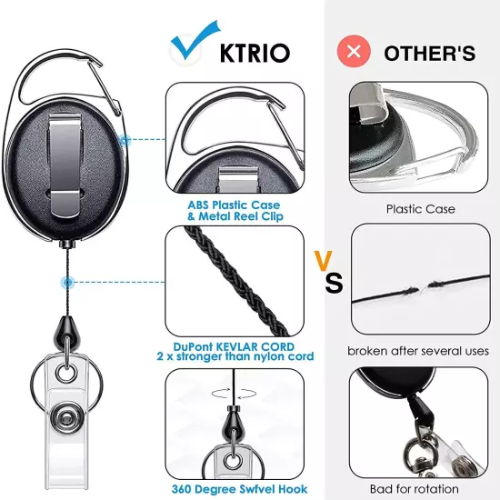 2 Pack Retractable ID Badge Holders with Heavy Duty Carabiner Reel Clip Vertical