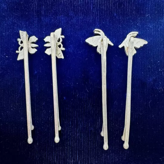 Vintage Sterling Silver & Enamel Butterfly Bobby Pins (Set of 4)