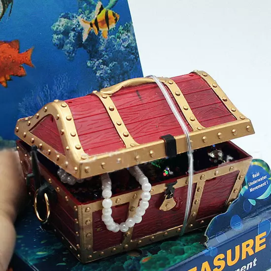 Large Treasure Chest Air Driven Ornament Fish Tank Decor Aquarium Decoration Red