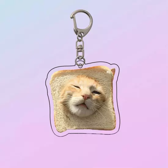 Vintage Cute Fun Toast CATS Acrylic Keychain Pendant N8W0