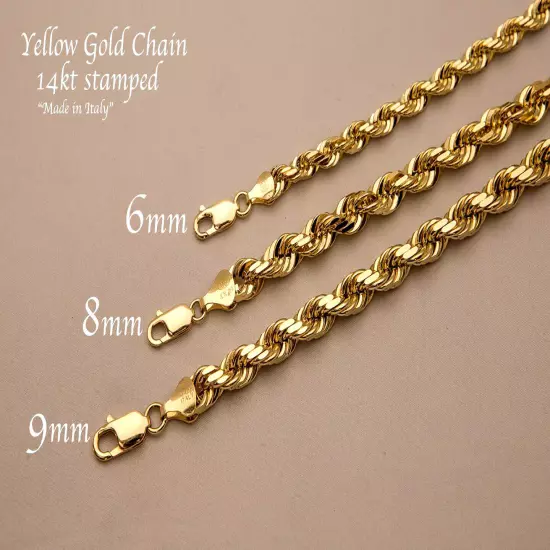 14k Solid Yellow Gold Rope Chain Necklace Bracelet 1mm-10mm Men Women Sz 7"-30"