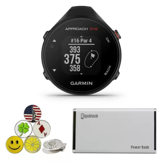 Garmin Approach G12, Rechargeable Power Bank 4200 mAh, 5 Ball Marker, 1 Hat Clip