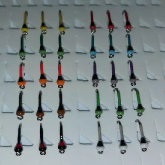 30 Size 12 Straight Mixed Beaded UV Buzzers fly fishing flies with fly box.