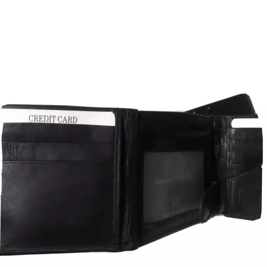 Mens Leather Wallet Handcrafted Cow Hide Black Slim Trifold Wallet