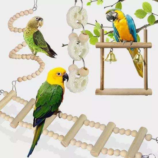 8PCS Set Combination Parrot Bird Toys Wood Articles Bite Pet Bird Toys for4772