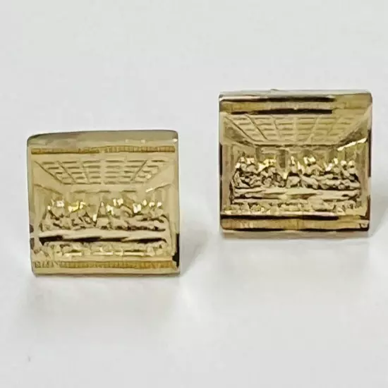 10K Yellow Gold Rectangle Last Supper Earrings Last Supper