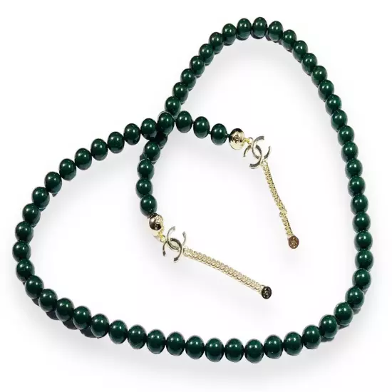 CHANEL Dark Green Pearl Chain Authentic Made In Italy 32” Length