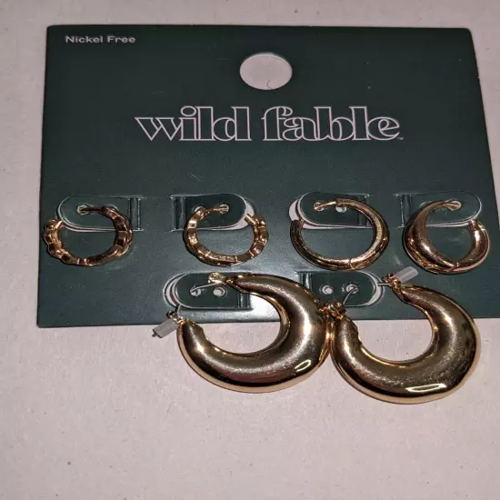 6 Pairs Hoop Earrings ~ Nickel Free ~ Gold Tone ~ NWT