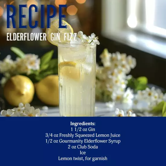 Elderflower Syrup, 60% Real Fruit, 3 Ingredient Elderflower Cordial, Floral & F