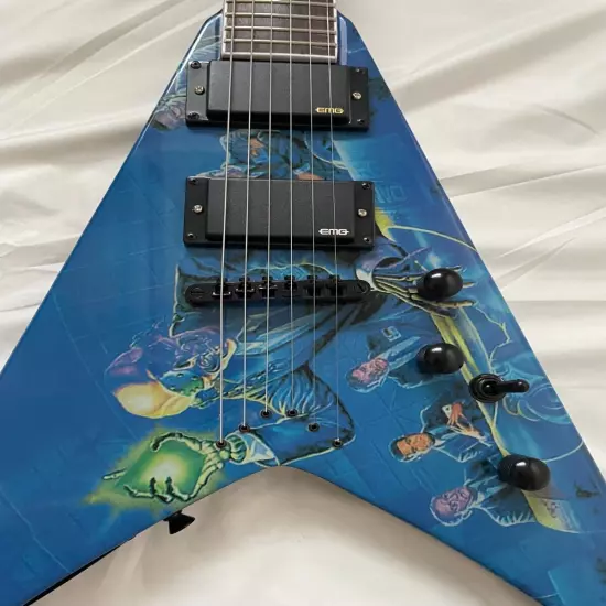 Custom Dave Mustaine Rust In Peace Blue FlyingV Electric Guitar Active Pickups