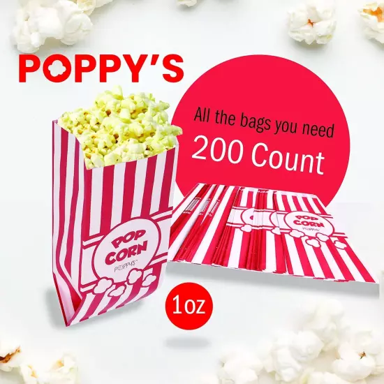 Paper Popcorn Bags Striped Concession Grade Party Movie Night 1 oz 200 Count 