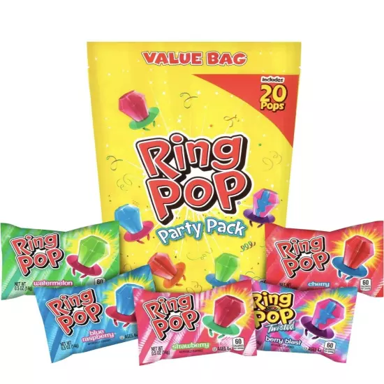 Ring Pop Individually Wrapped Bulk Lollipop Variety Party Pack – 20 Count Sucker