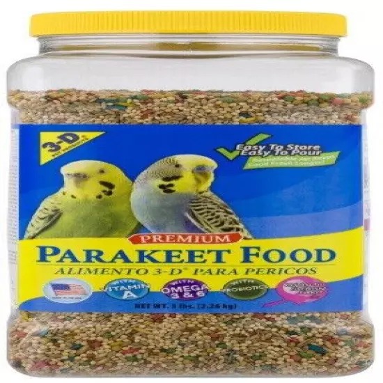 NEW 3-D Pet Products Premium Parakeet Bird Food, Seeds; 5 lb. Jar