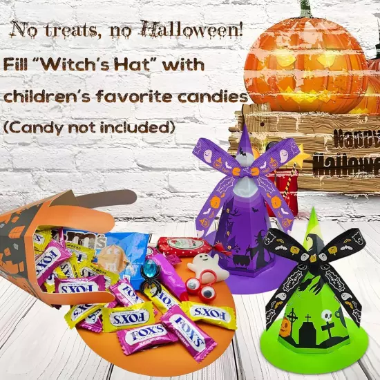 Halloween Party Favors for Kids, 24 Pack Witch Hat Shaped Treat Bags along... 