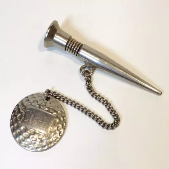 Vintage Metal Golf Tee w Attached Ball Shaped Anchor Engraved Sta-Hi 